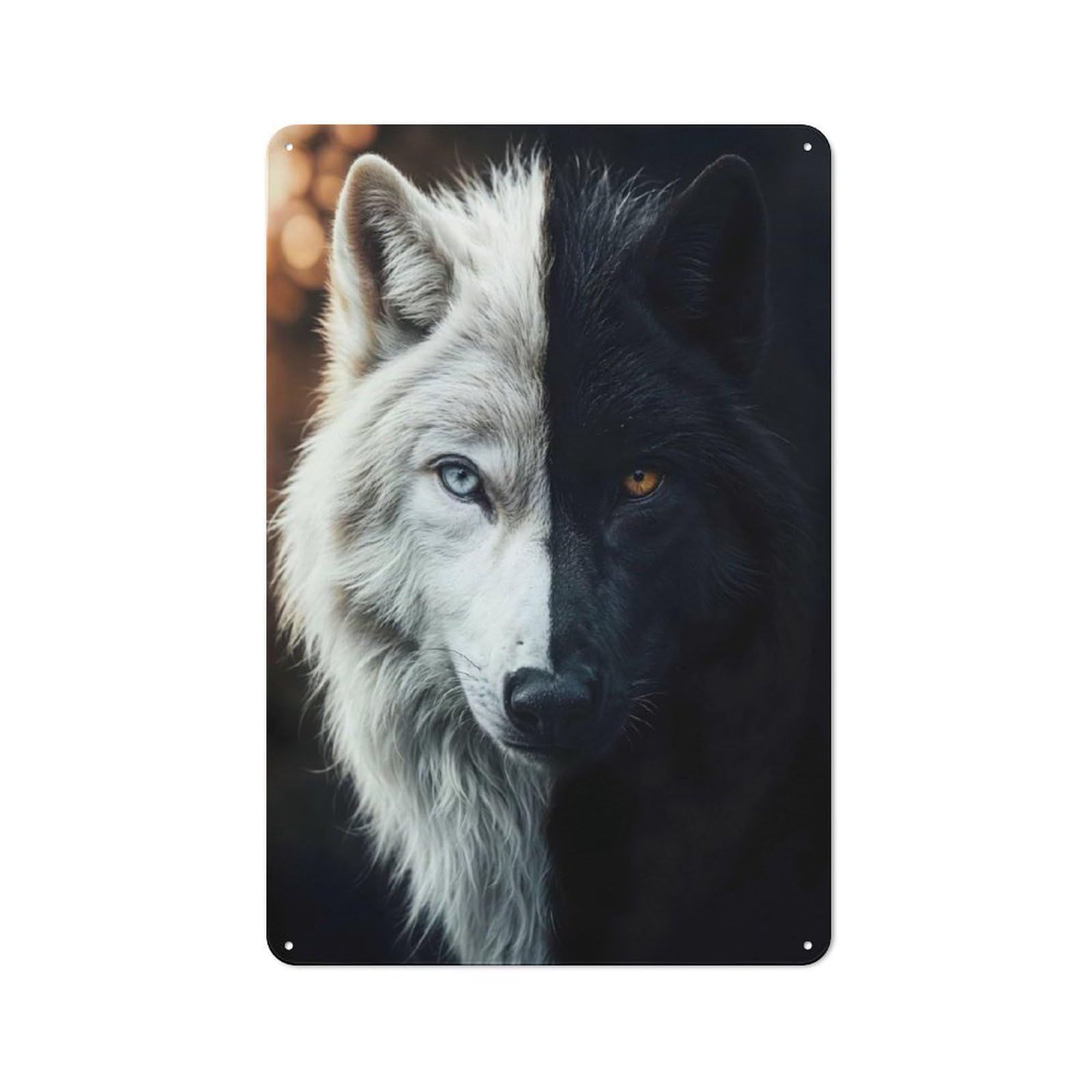 Understated Office Metal Sign 30x20cm Featuring Yin Yang Wolf Art, Studio Wall Plaque for Office, Study, Studio Or Hallway