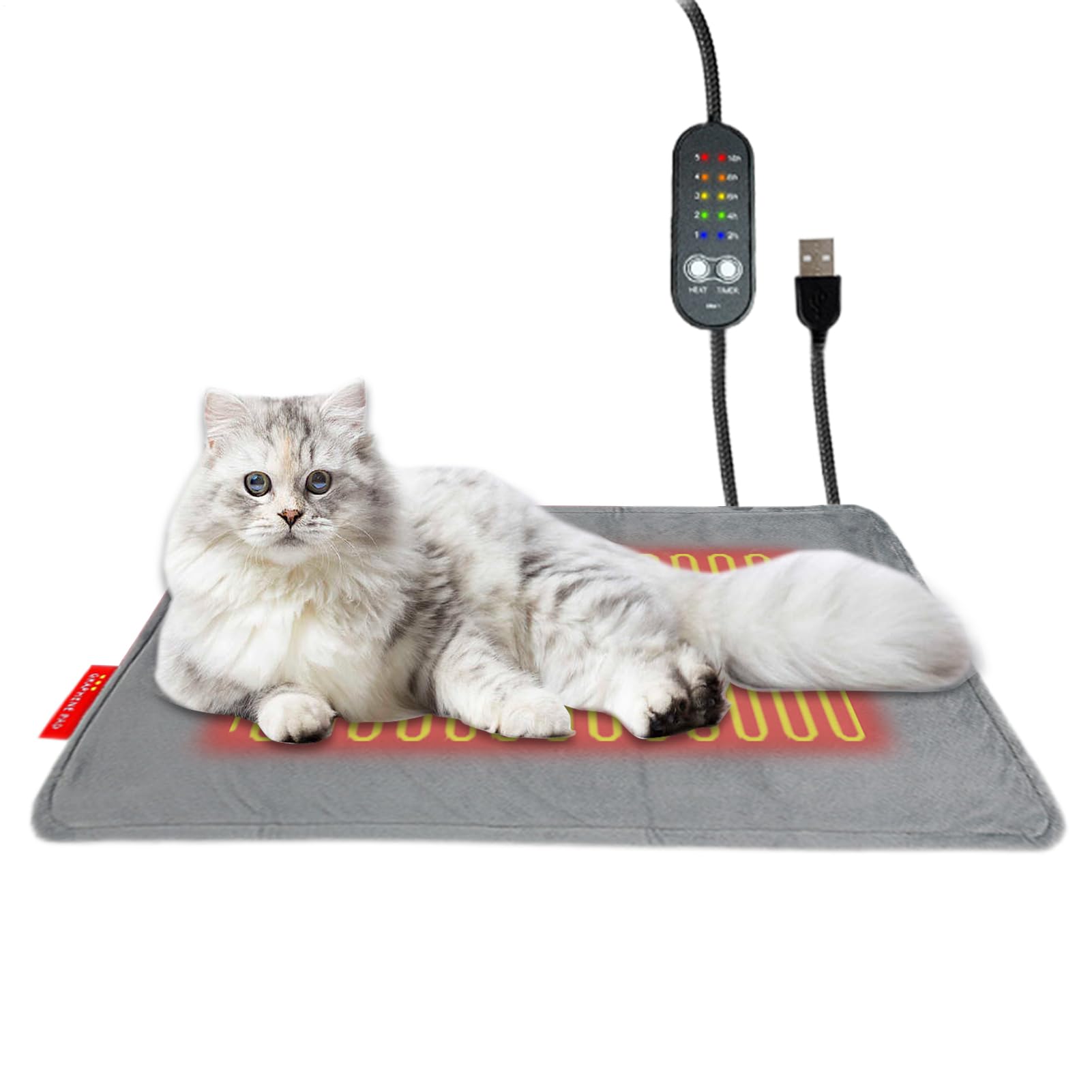 Coussin chauffant pour chats avec minuterie et 5 niveaux de température pour cage et salon