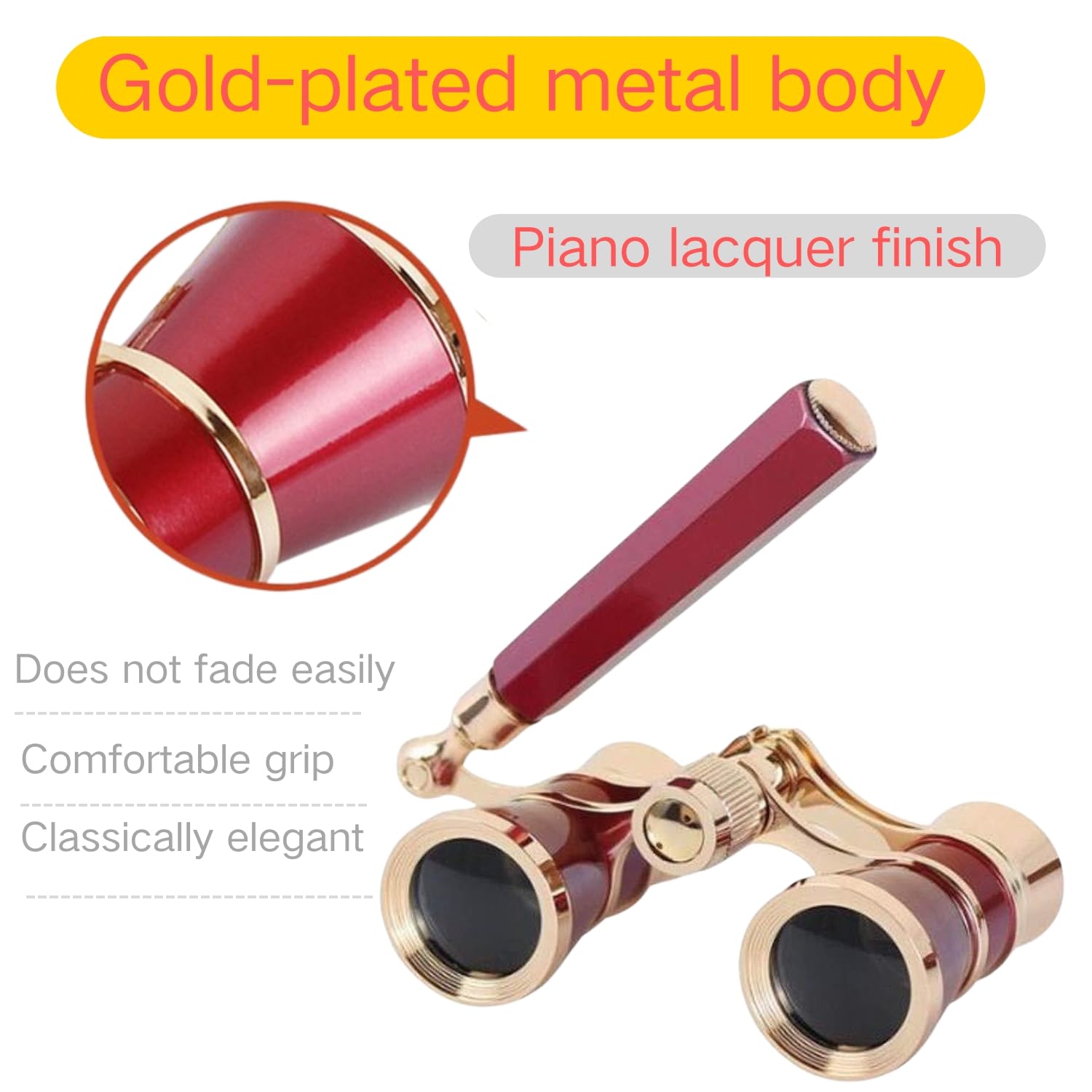 Opera Theater Horse Racing Glasses Binocular Telescope with Handle 3X25 Red