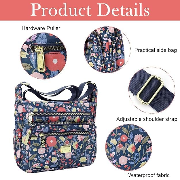 Image of Women Sling-body Bag Waterproof Nylon Multi-layer Sling Bag Casual Satchel Bag Shoulder Bag Messenger Bag Travel Sling-body Bag Day Pack Card Holder Black and Silver.