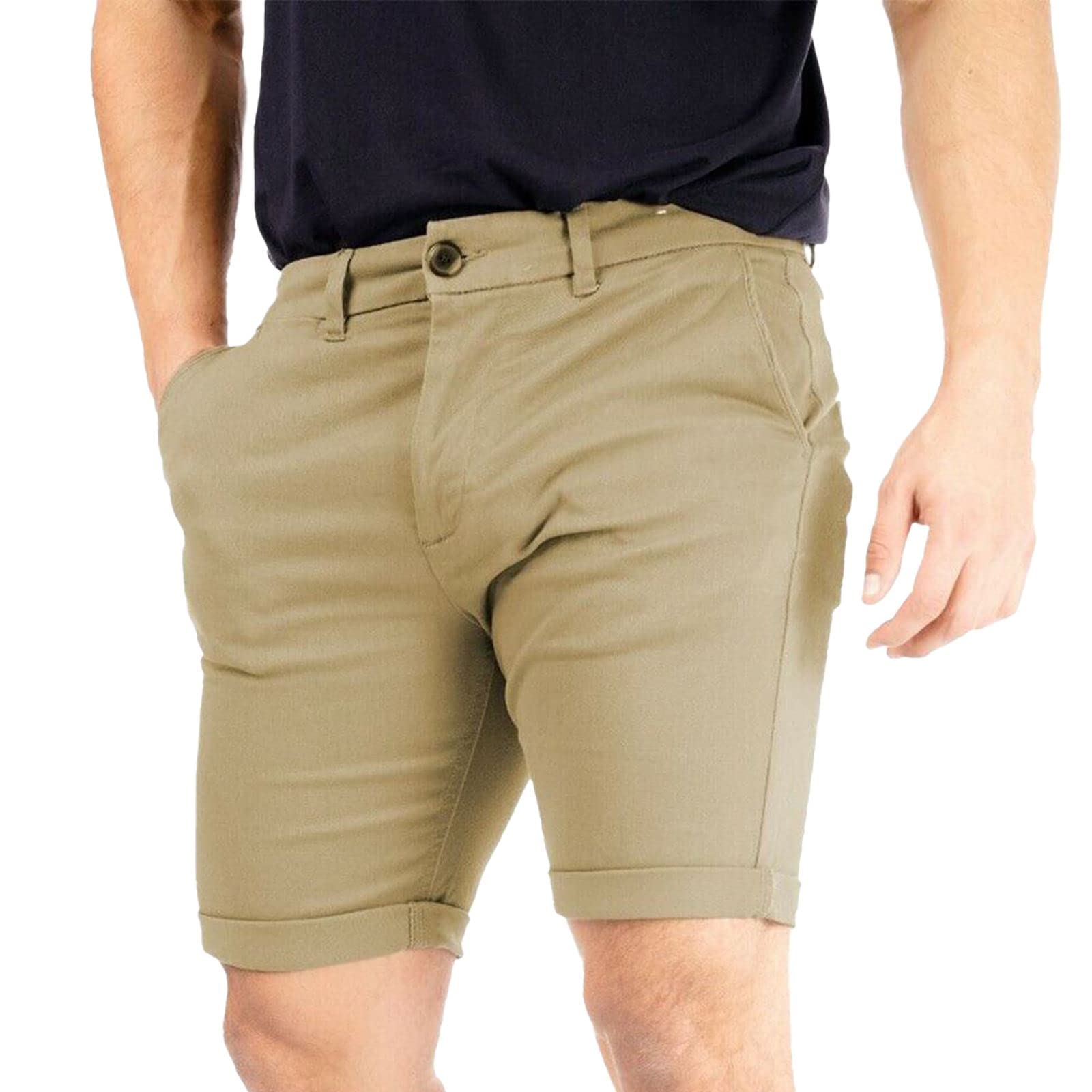 Wjl Whispering Jones London Men's Beige Spandex Soft Cotton Slim Fit Chino Shorts Stretch Elastane Premium Size 30-42, 30" Waist