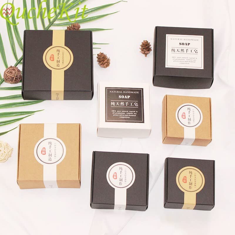 Crysdaralovebi 7 Sizes 50pcs Kraft Paper Candy Box Square Soap Box Jewelry Gift Packaging Box for Wedding Birthday Baby Shower Vanlentine's Day (Coffee,70x70x30mm)