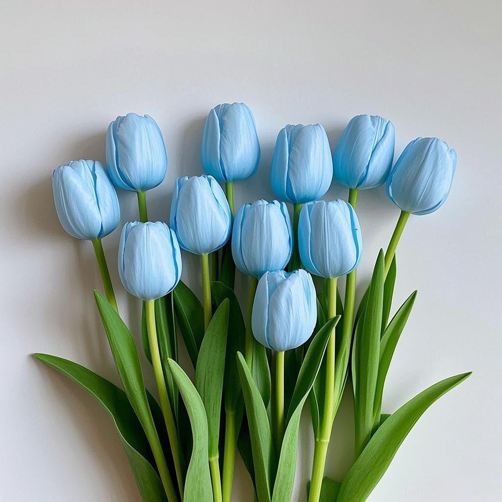 Buart Artificial Tulip in Bulk for Wedding Bridal Bouquet Light Blue 12pcs