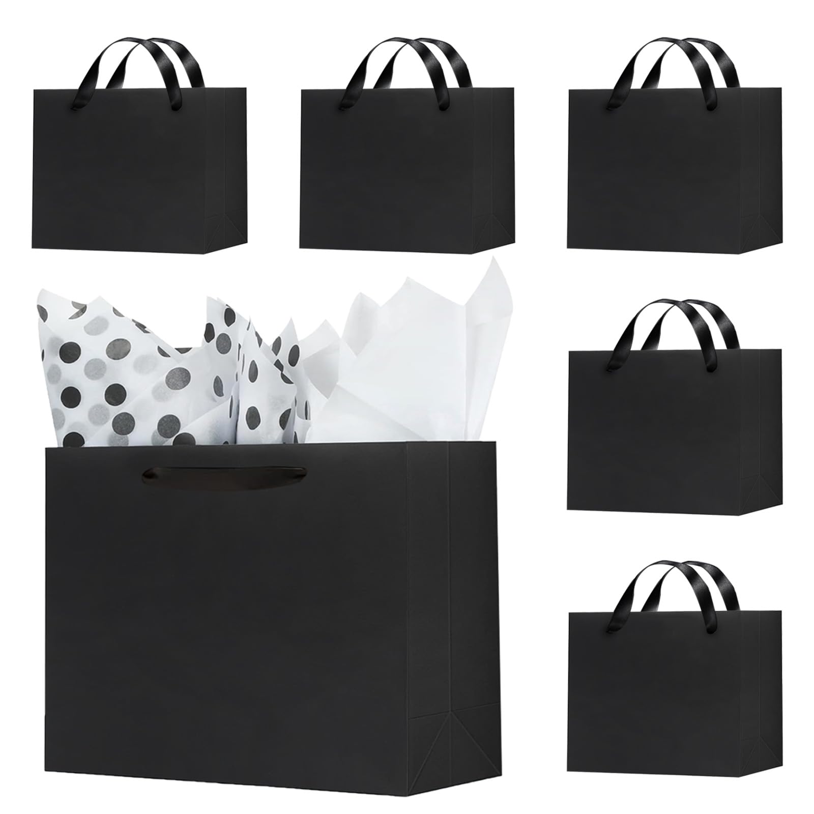 Amazon.com: Offizon 6 Pack Black Gift Bags, 8.7x3.9x7.1 Inches