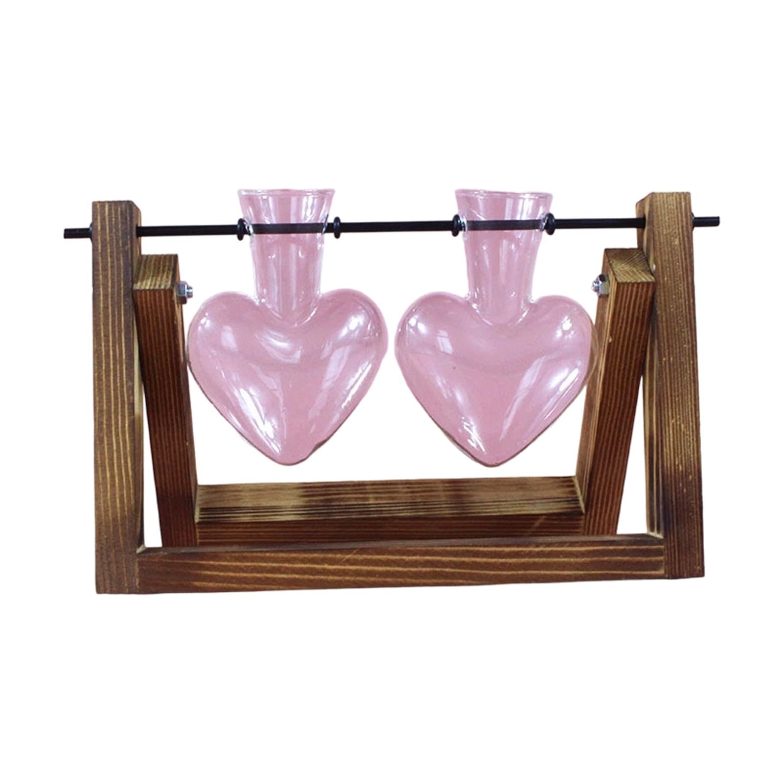 OSNIYAW Artistic Hydroponic Planter Heart Shape Vase with Wood Frame for Desktop Decor Plant Terrarium Propagation Station