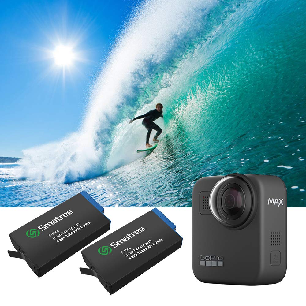Smatree Lot de 2 Batteries avec Chargeur 3 canaux Compatible avec GoPro Hero Max