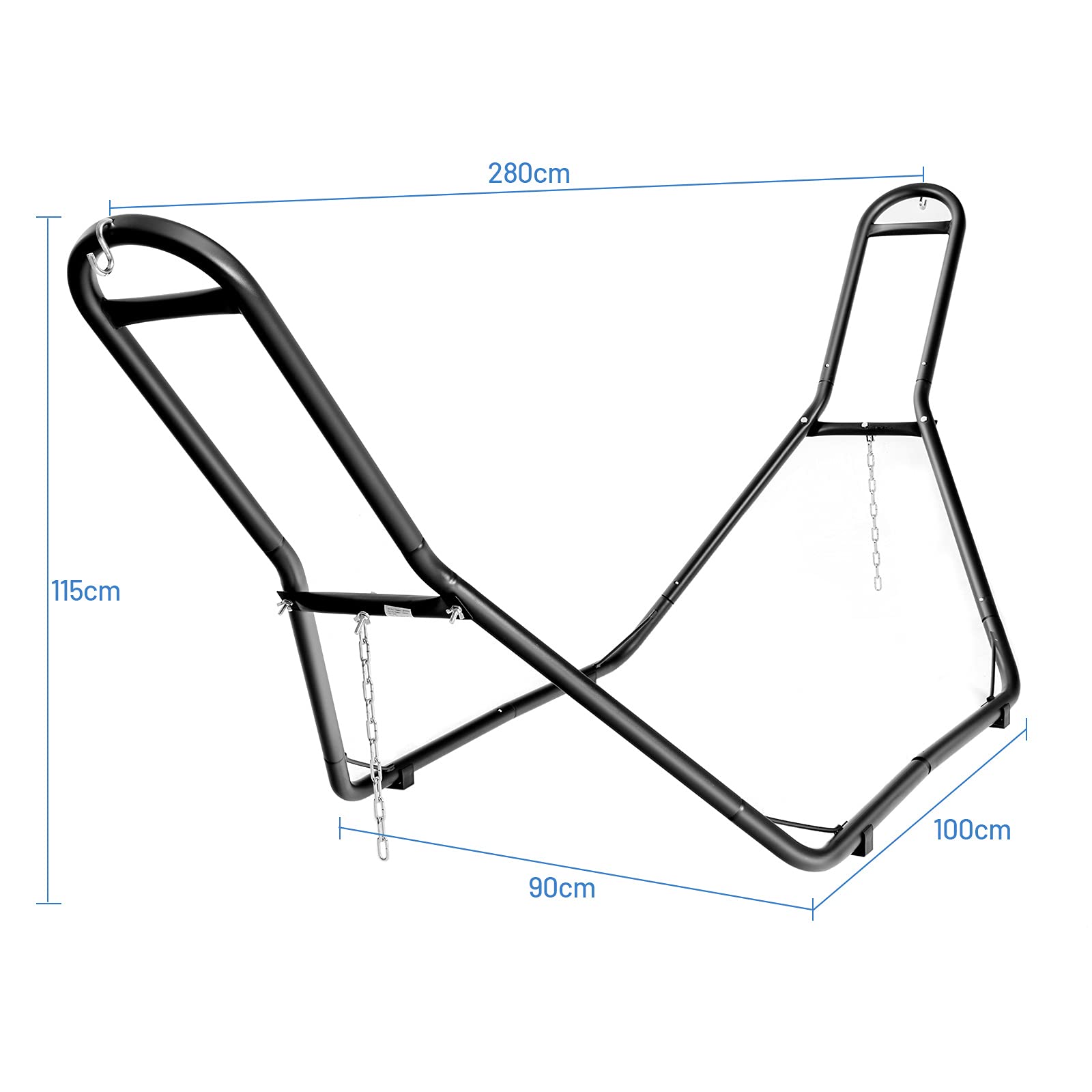 Costway Support de Hamac Double en Métal 200 kg H280x95x115 cm Ajustable Noir pour 2 Personnes