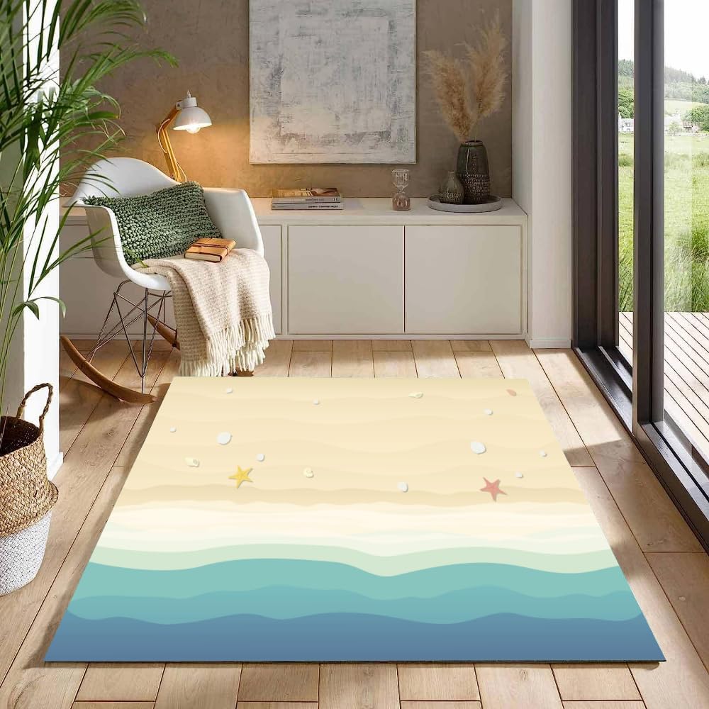 Genérico Alfombra Dormitorio Playa Verano Alfombra Infantil Alfombras Decorativas Playa Adolescente Alfombras De Franela De Pelo Corto Alfombras De Juego Antideslizantes para Dormitorio Sala De Estar