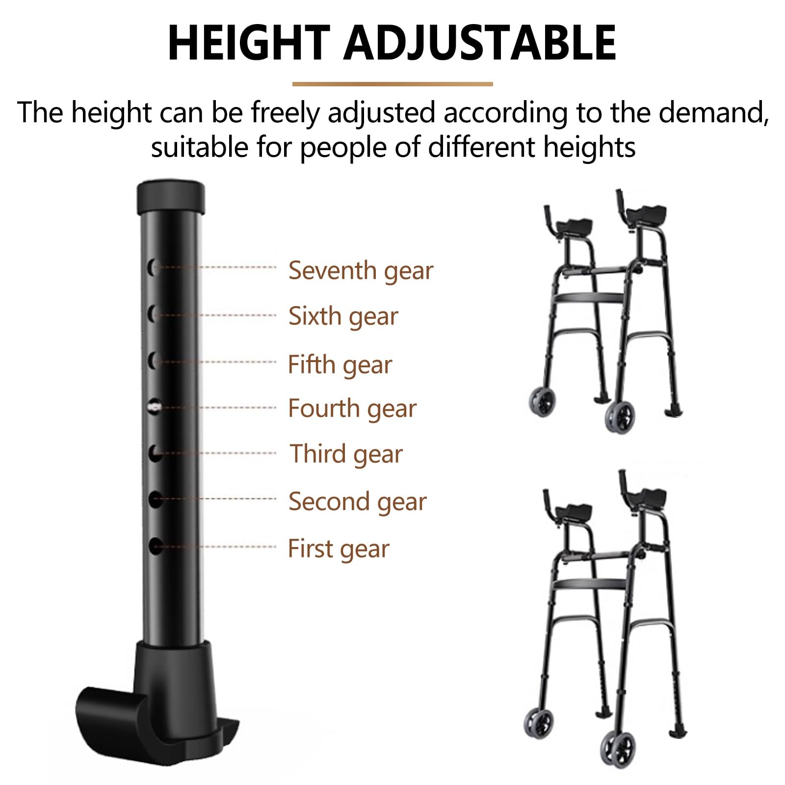 Andador vertical con soporte de brazo, andador plegable de altura ajustable para personas mayores, discapacitados, reposabrazos extraíbles