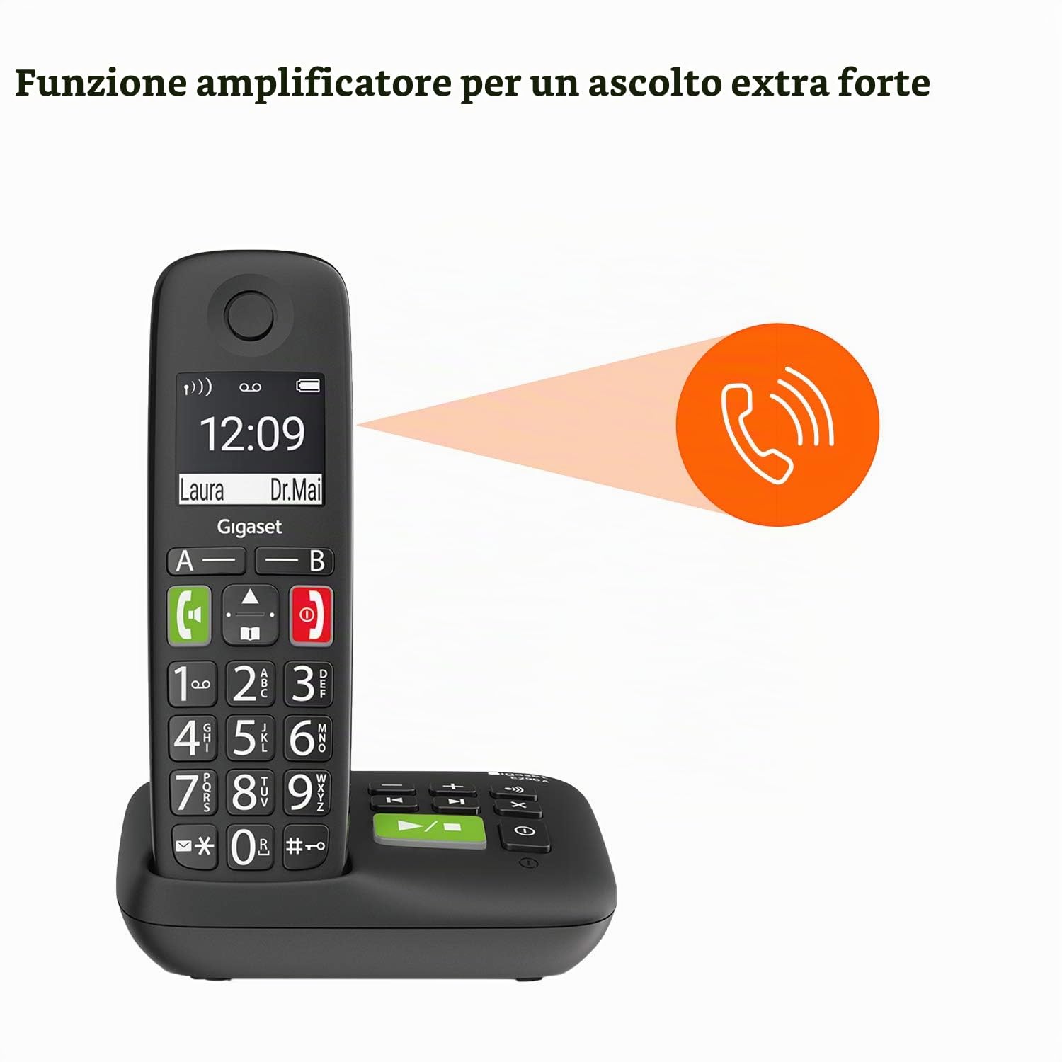 Gigaset E290A Duo, Telefono analogico/DECT Nero Identificatore di Chiamata, Telefono analogico/DECT, Cornetta Wireless (Versione Tedesca) [Versione tedesca]