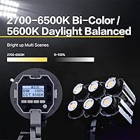 Vista 2 de COLBOR CL60 LED Light, 2700-6500K Bi-Color LED Light, 65W Video Light, Max 80W, CRI 97, 50673Lux, 10 FX Effects, 46 Simulation Scenarios, with V