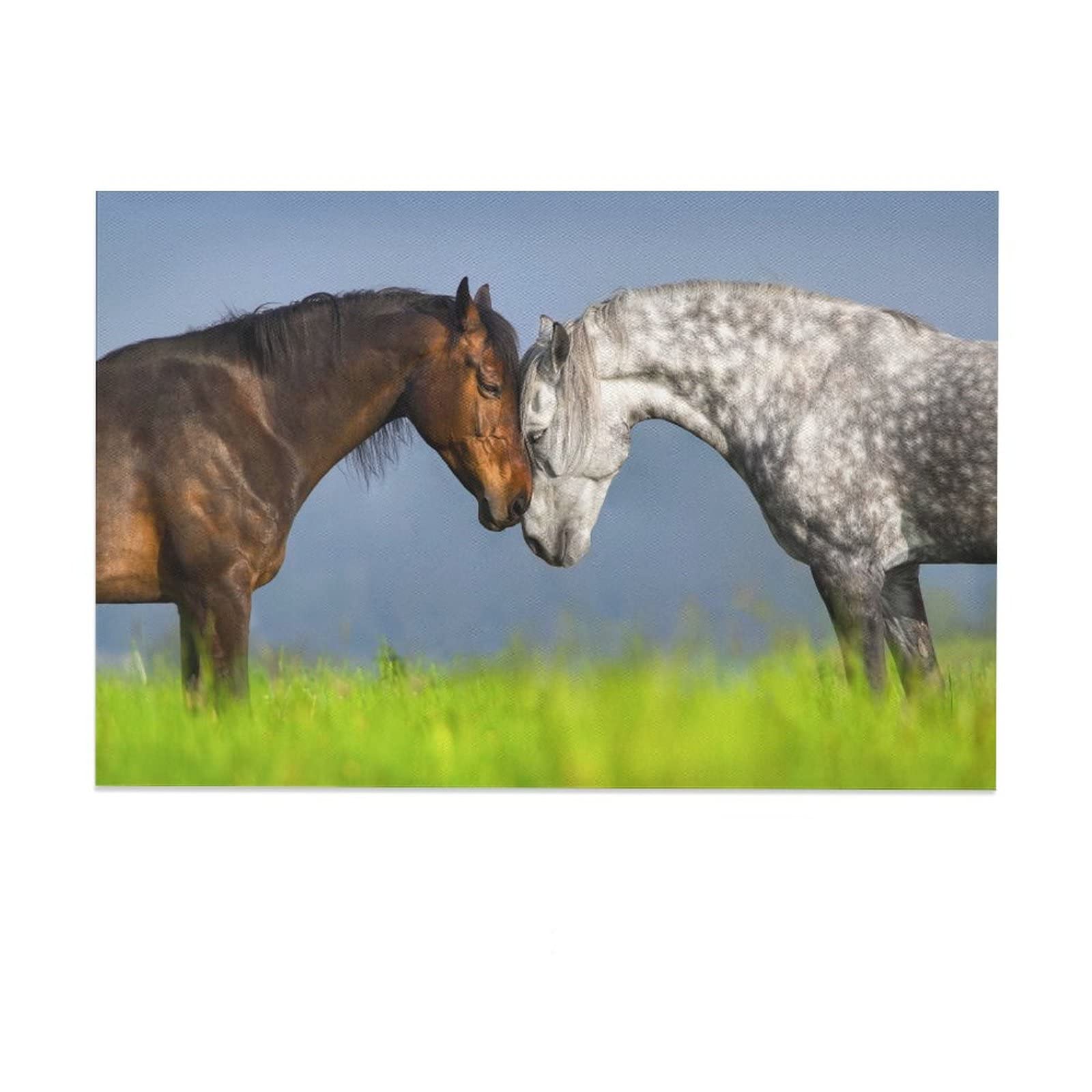 TangDirectCouple of Horse Portrait in Green Spring Pasture Canvas Poster Wall Art Decor Print Picture Paintings for Living Room Bedroom Decoration 24x36inch(60x90cm)