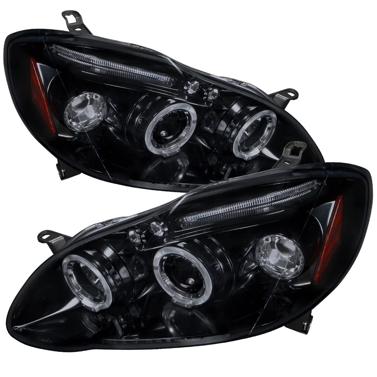 Carpartsinnovate For 03-08 Corolla CE S LE Glossy Piano Black Tinted Halo Projector Headlights