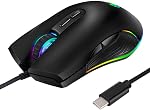 RGB LED Des souris de jeu,3200 DPI,Fils USB C Port pour Apple MacBook Pro 2017/2016,MacBook 14-Inch,Chromebook, Windows PC,Ordinateurs ou ordinateurs portables avec port de type C (Matte Black)