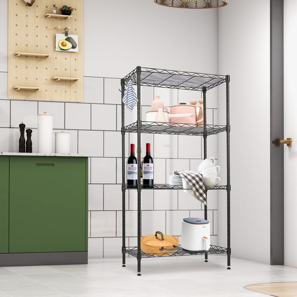 Estantería metal para baño - cocina - garaje ducha 4 Niveles o Estantes de almacenaje - Ajustables en altura 108x29x54cm Metálica Con Ganchos - Fácil montaje - Carga total 275kg - Robusta y fuerte
