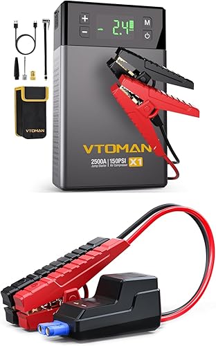 VTOMAN Arrancador de salto X1 con compresor de aire arranque de batería de 2500 A con inflador digital de neumáticos de 100 PSI cable de puente