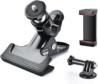 Tripod Camera Mount Clip, UTEBIT Camera Spring Clamp with Swivel Ball Head and Phone/Gopro Holder, Metal Flash Reflector Holder for Studio Backdrop Light Stand SLR DSLR Camera