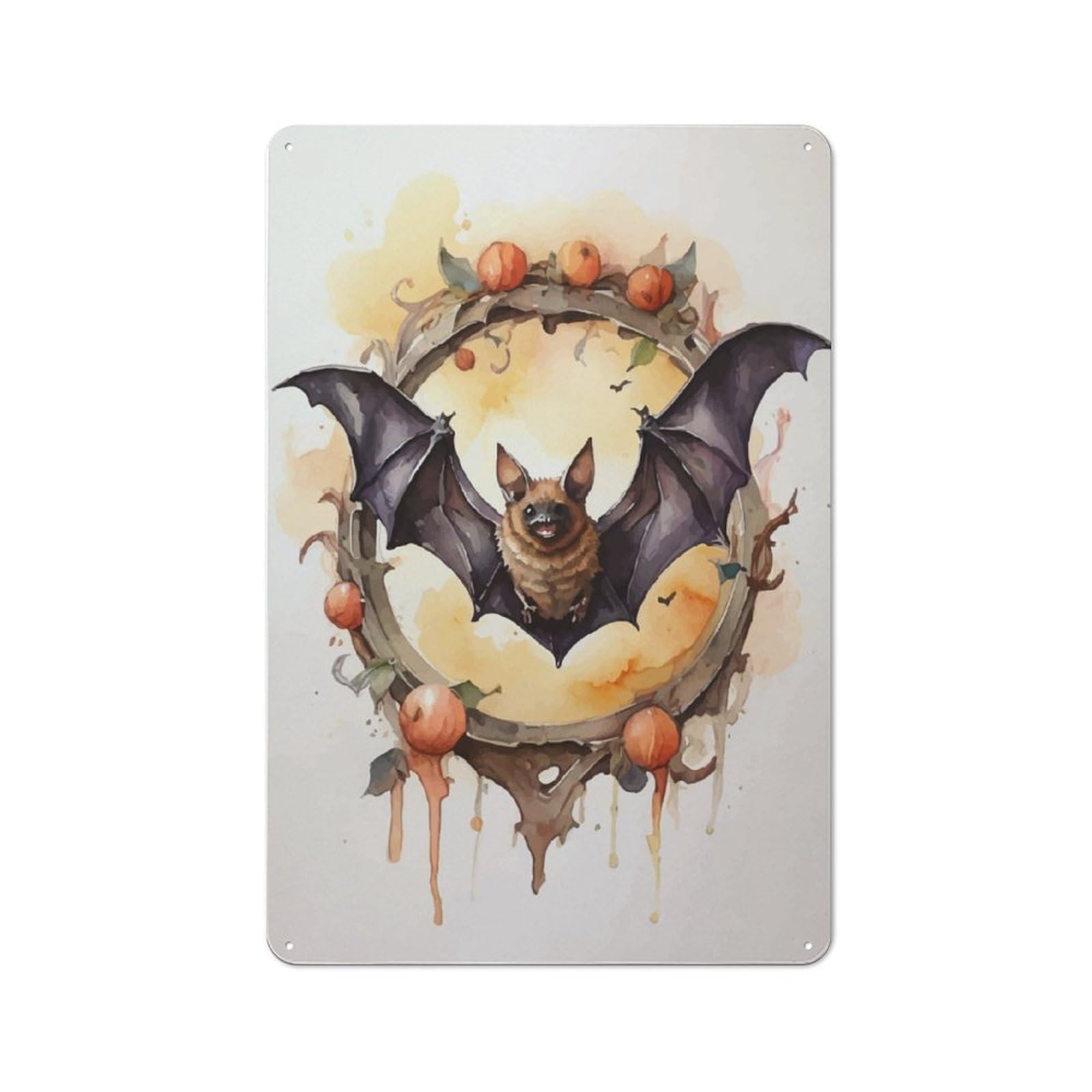 Junmoney Elegant Bat In Watercolor Retro Tin Wall Plaque 30X20cm For Man Cave Or Games Room, For Games Room Collectors