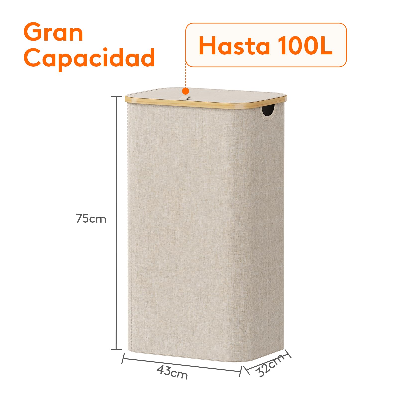 Lifewit Cesto para la Ropa Sucia 100L con Tapa, Cesta de Bambú Plegable con Bolsa Extraíble, Beige