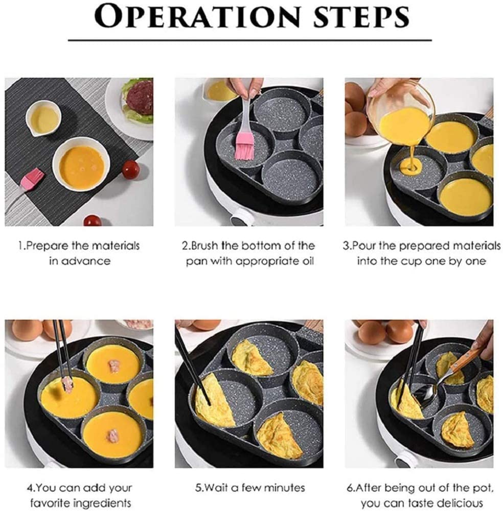 Non Stick Egg Frying Pan 4 Hole Non Stick Frying pan, Multi-Purpose Frying pan for Omelet uttapam,idli Burger Poached Egg Kitchen Breakfast with Detachable Handle(Black) (Model : MBH) — Amazon image 5
