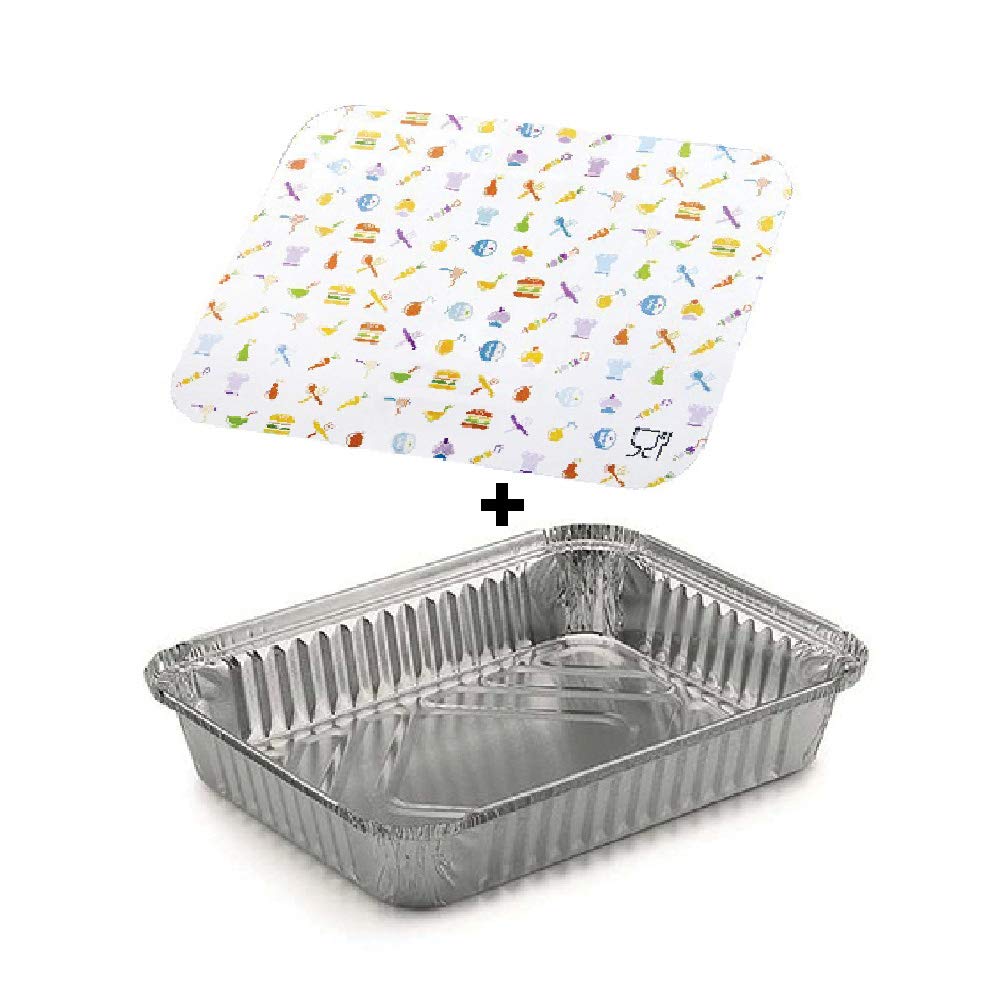 100 uds - Envase/Recipiente de Aluminio Rectangular + Tapa de cartón - Capacidad 1125 ml y tamaño 200x150x35 mm - Bandejas Desechables y reciclables, Apto para Altas temperaturas
