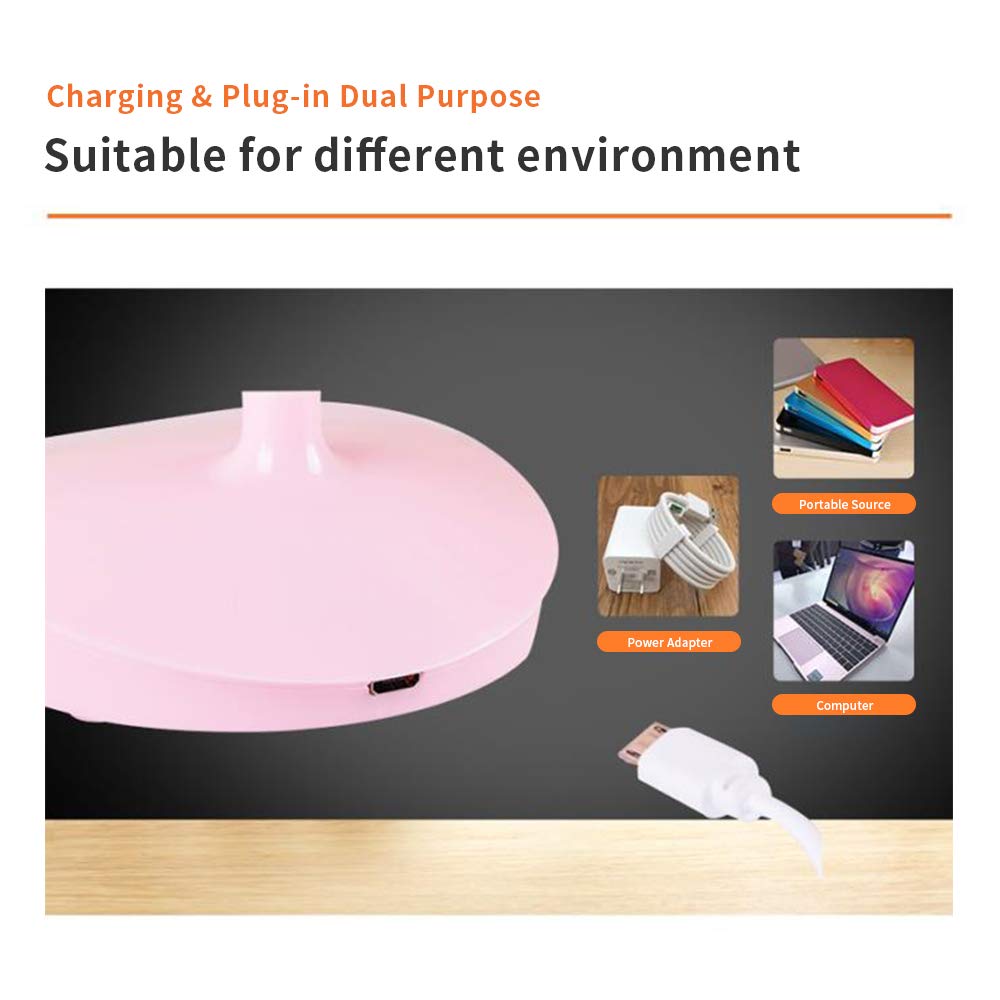 Lixada Lámpara de Escritorio LED Recargable Carga y Enchufe USB portátil Lámpara de Lectura de Manguera Flexible Niños Luz Suave Lámpara de Mesa de Control táctil para cuidar los Ojos