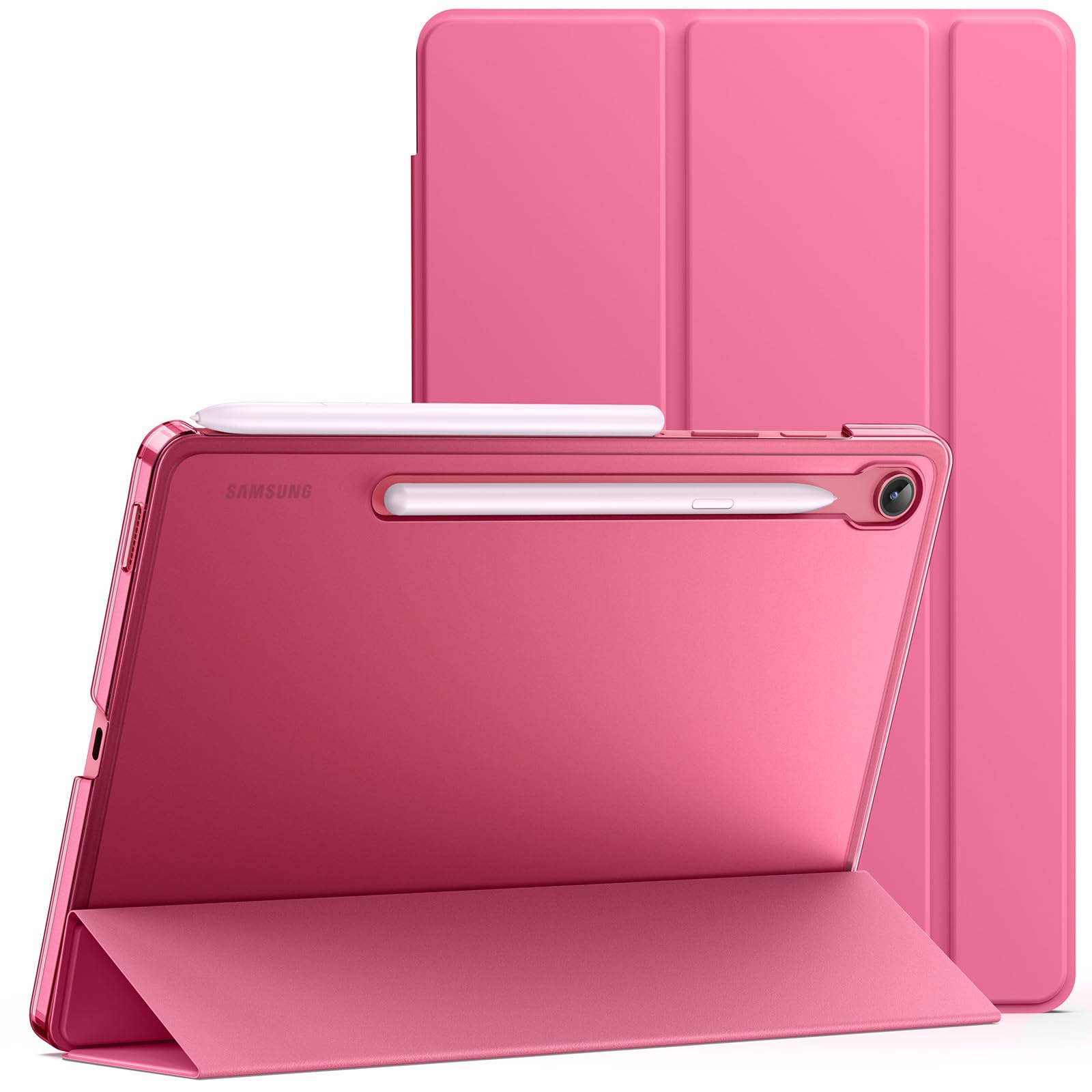 JETech Cover Case for Samsung Galaxy Tab S10 Lite / S10 FE / S9 FE 10.9-Inch, Slim Translucent Back Tri-Fold Stand Protective Tablet Cover, Support S Pen Charging, Auto Wake/Sleep (Pink)-image-42