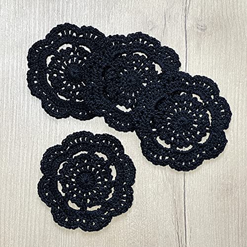 Phantomon Runde Häkeldeckchen mit Spitze, handgefertigt, 10,2 cm, 4 Stück (schwarz) – Ansicht 2