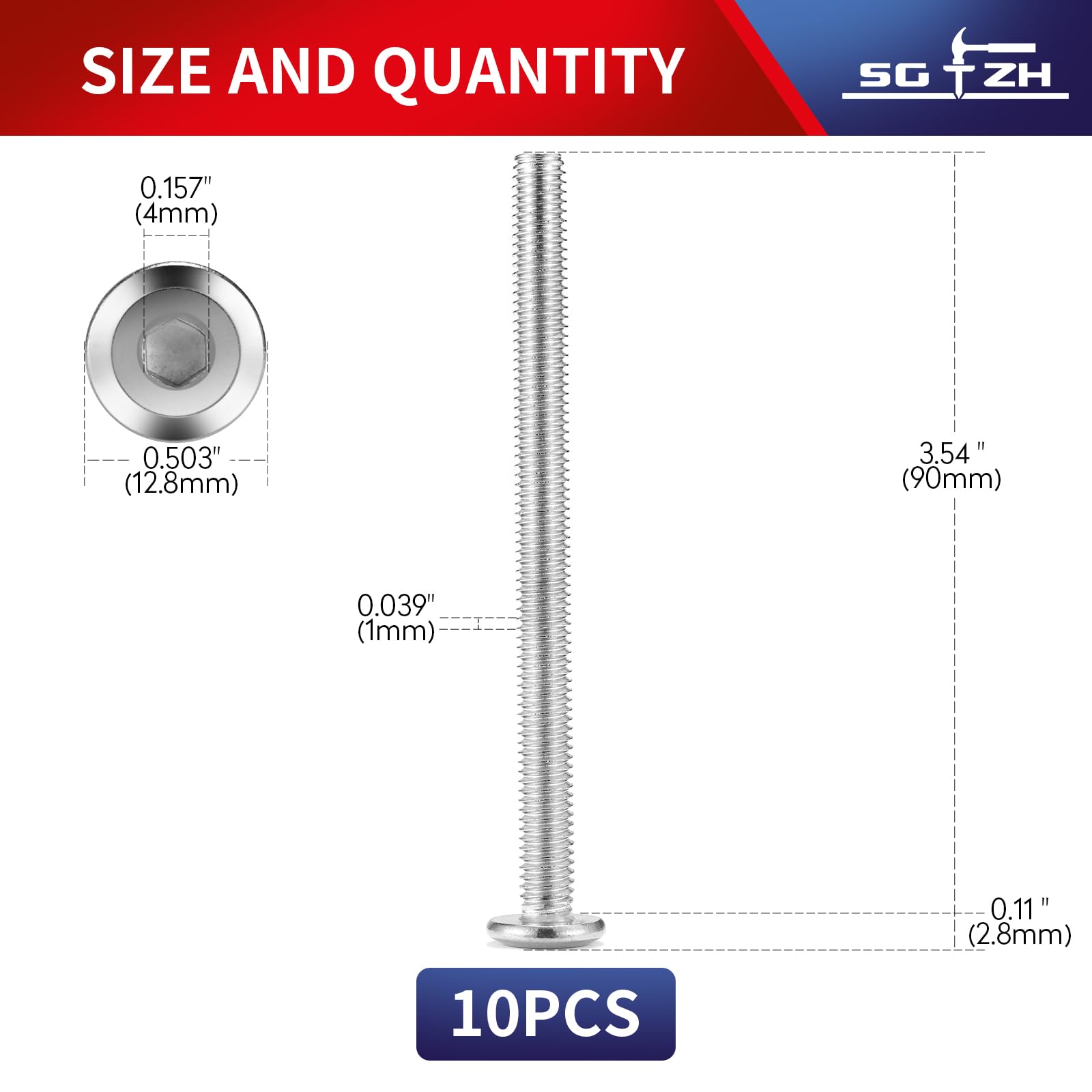 Amazon | M6 x 90mm 10個 フラットヘッド六角ソケットキャップ