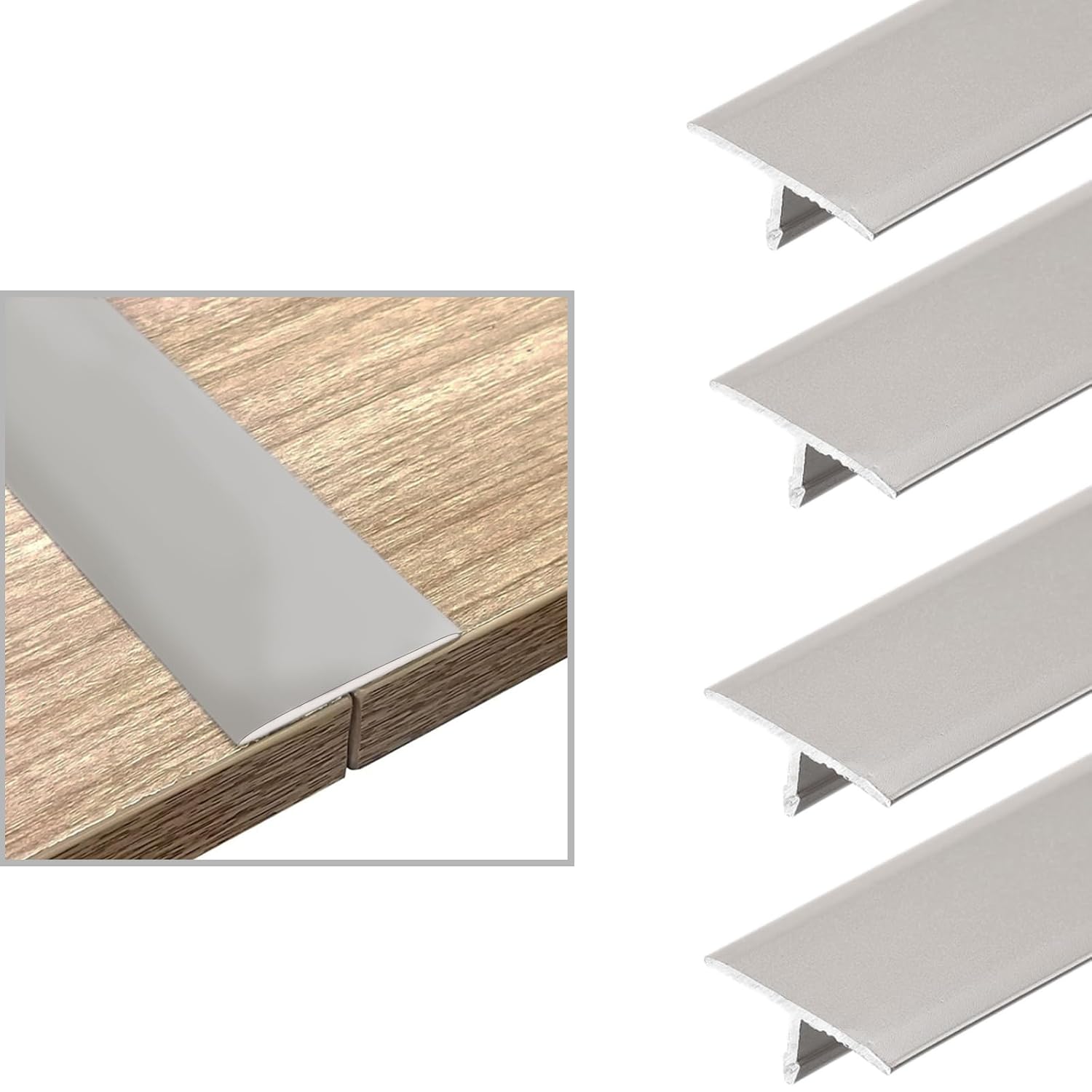 4pcs Grey T Molding Floor Transition Strip, 4ft x 0.8in Aluminum Laminate Transition Strip for Flooring - Floor Flat Divider Strip Doorway Edge Trim for Joining Floor Gaps, Threshold 4ft x 0.8in Gray 4