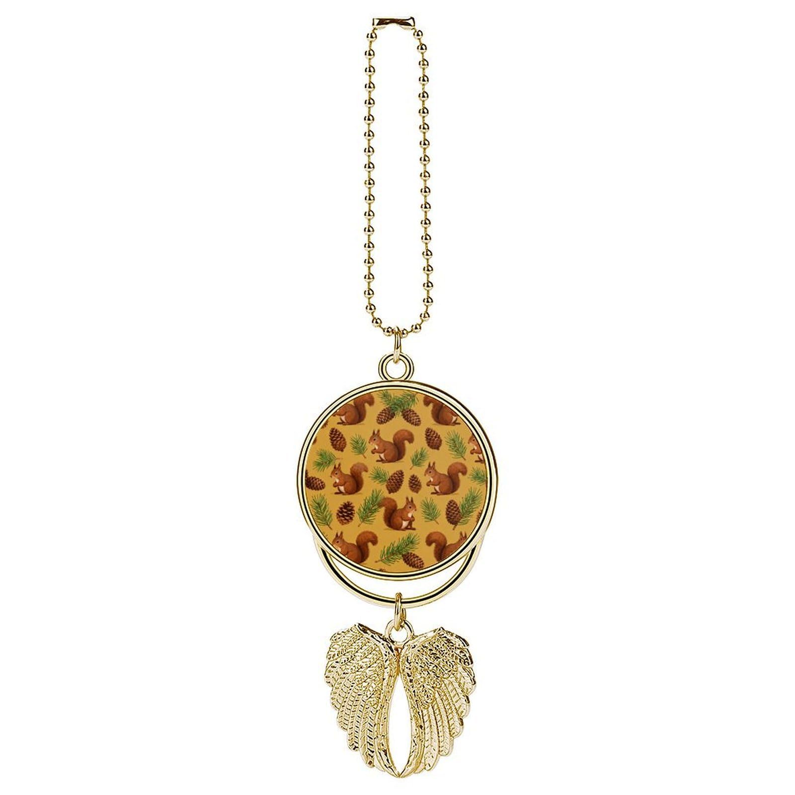 Squirrel Pinecone Car Charm, Alloy Rear View Mirror Pendant, Bling Funny Car Hanging Ornament Gift for Women Men, Car Pendant Lucky Auto Interior Decoration Accessories Golden-Style