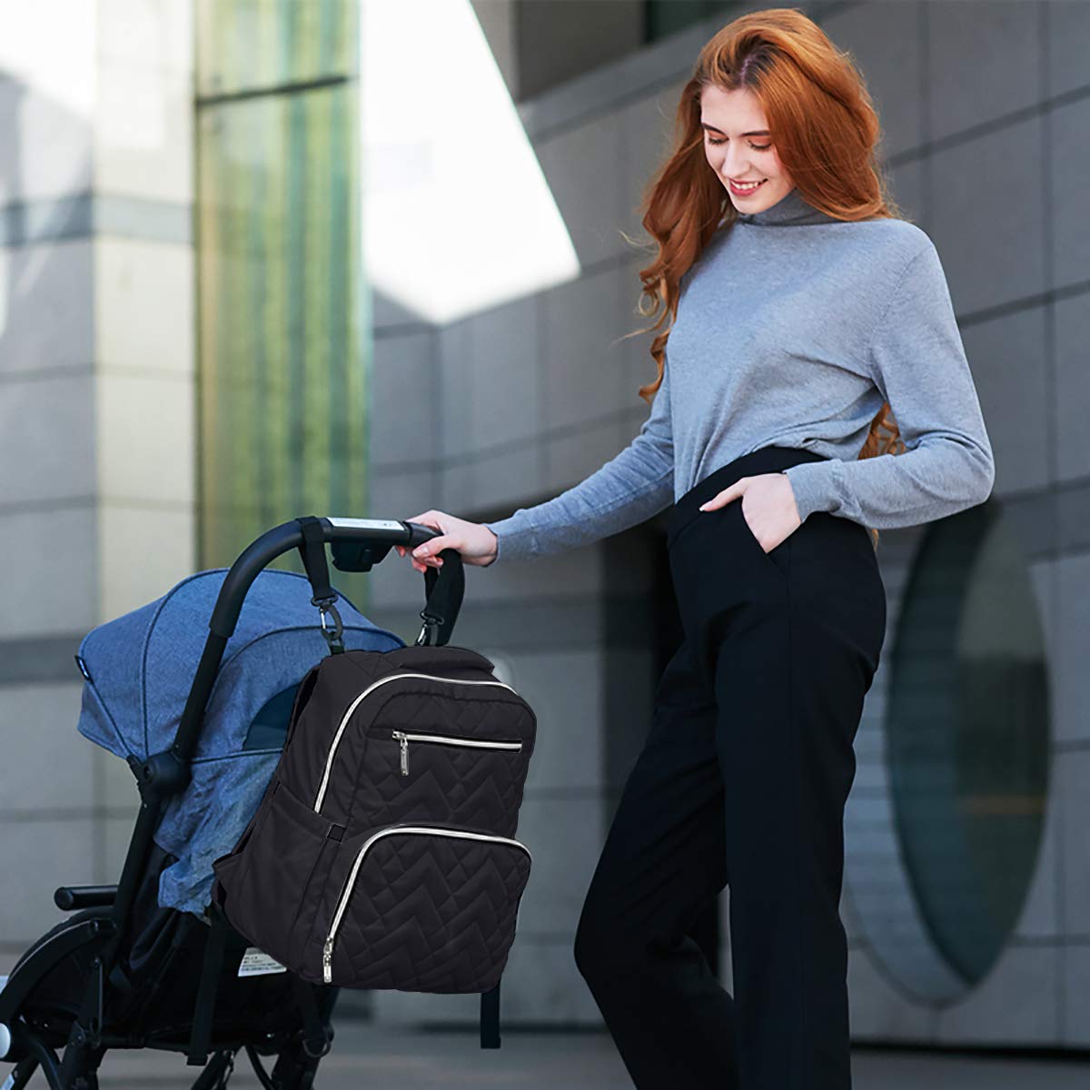 SONARIN Nylon Multifunzione Zaino Fasciatoio Bambino per Pannolini con Fasciatoio,Impermeabile,Borsa antiurto per laptop,Bottiglia borse termiche,Grande Capacità,Elegante e Resistente(Nero)