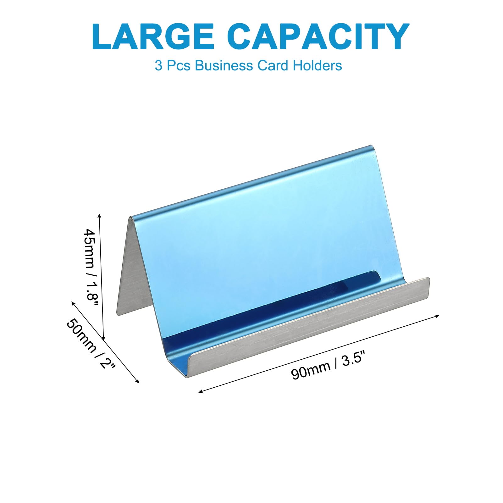 PATIKIL Business Card Holder for Desk 3Pcs Business Card Holders Stainless Steel Card Stand Organizer Cards Display for Office Exhibition Blue - Image 2