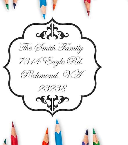 Miniatura 1 de Edwardian - Sello de dirección de escritura autoentintado, regalo personalizado, fuente de guión, sello de hotel, diseño cuadrado, tamaño de