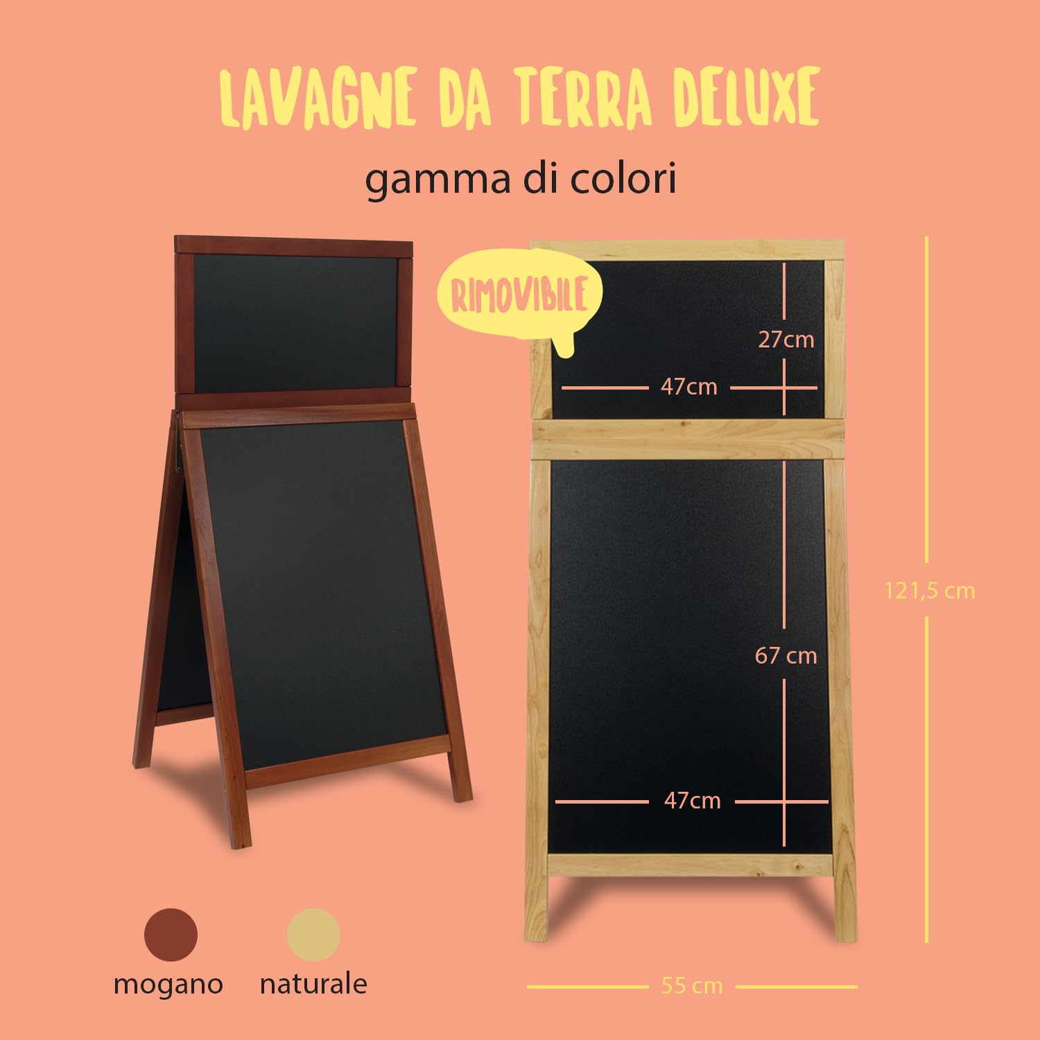 SECURIT - Lavagna Da Terra Con Top Rimovibile Deluxe - Per Pennarelli A Gesso Liquido - Per Caffè, Ristoranti, Bar, Negozi - 55x120 cm - Colore Naturale
