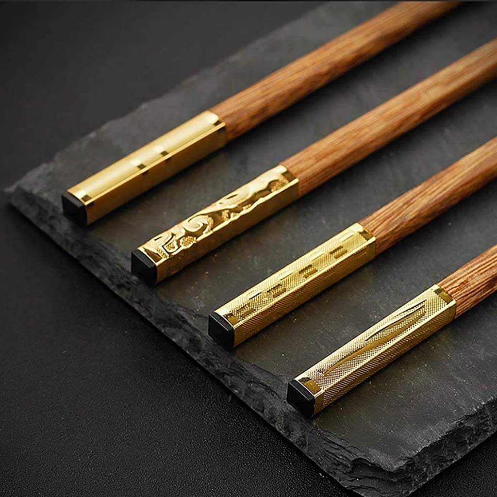 FAMMIX Lot de 10 paires de baguettes rondes en bois sculptées à la main, réutilisables, passent au lave-vaisselle, baguettes coréennes japonaises pour restaurant, maison H