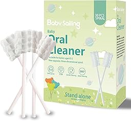 Lyntimo Baby Tongue Cleaner Gauze, Soft Wavy Brush Head Disposable Oral Cleaning Stick with Paper Handle, Infant Gum Mouth Cleaner, Newborn to 2 Years, 30 Count