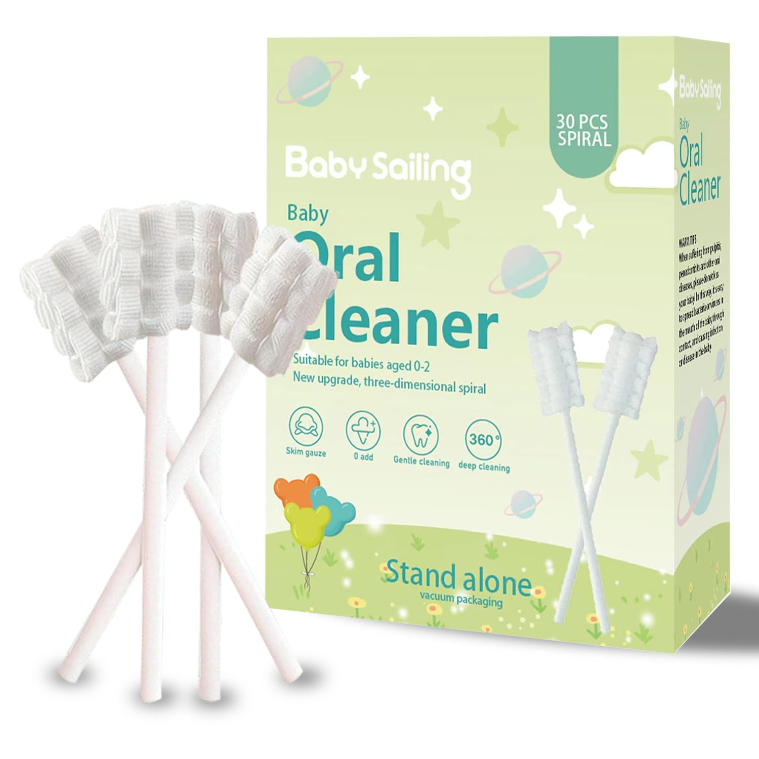 Lyntimo Baby Tongue Cleaner Gauze, Soft Wavy Brush Head Disposable Oral Cleaning Stick with Paper Handle, Infant Gum Mouth Cleaner, Newborn to 2 Years, 30 Count - 2