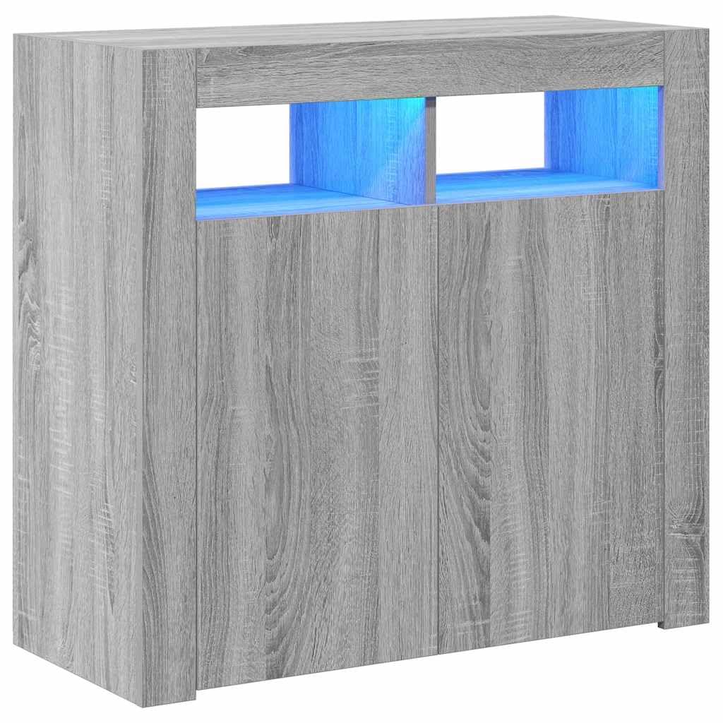 vidaXL Sideboard mit LED-Beleuchtung – Grau Sonoma, 80x35x75 cm