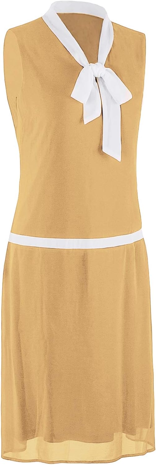 Vijiv Womens 1920s Midi Flapper Dress V Neck Grey Bow Roaring 20s Great Gatsby Dress