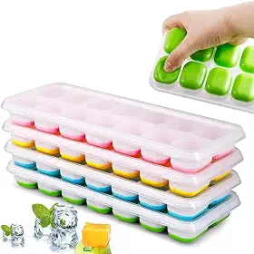 Kit 4 Formas de Gelo Silicone com Tampa Coloridas e Resistentes Premium