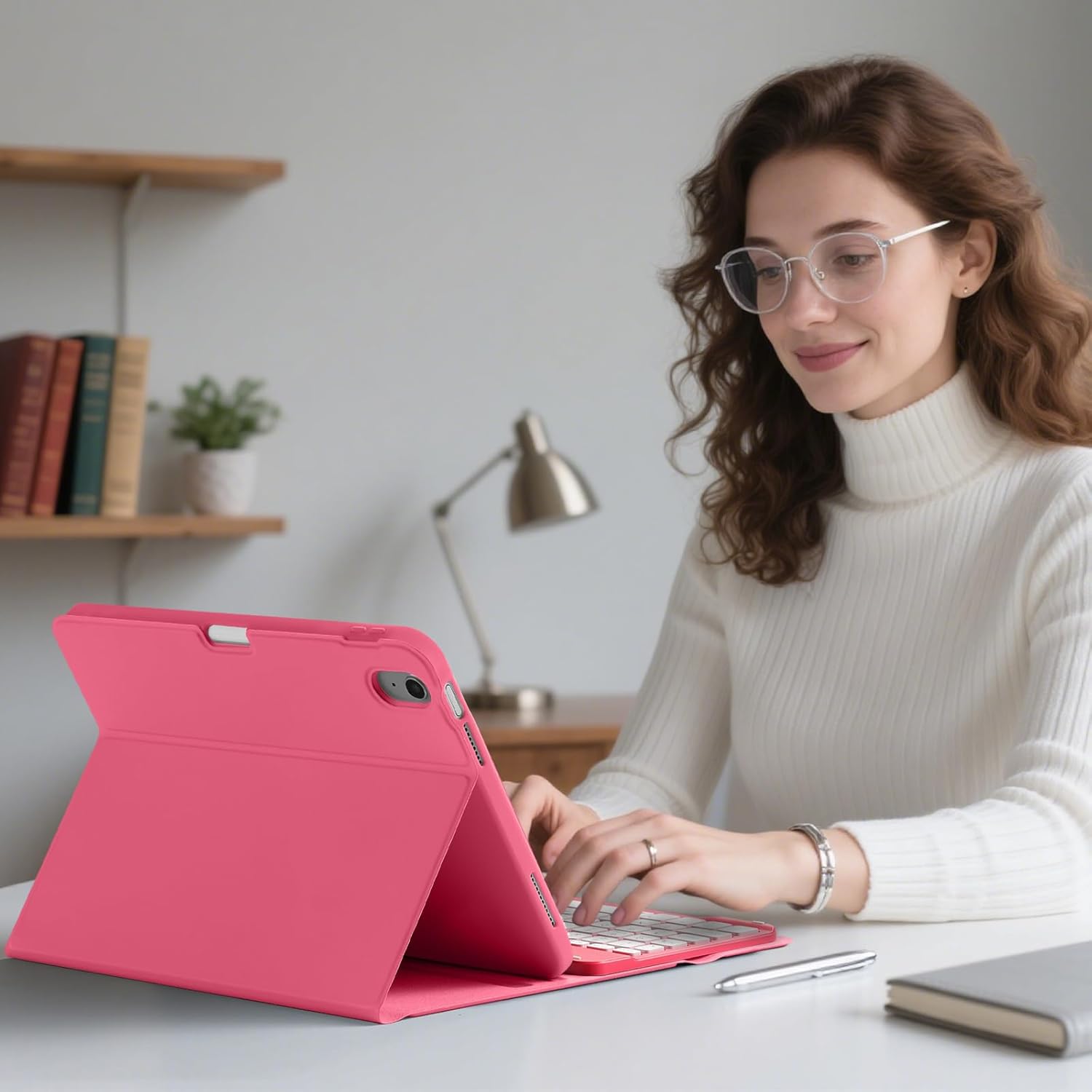 Wenlaty for iPad (A16) 11th/10th Generation Case with Keyboard - Detachable Wireless, Thin & Light Folio Keyboard Cover with Pencil Holder, for iPad 11-inch 11th 2025/10.9-inch 10th 2022, Pink