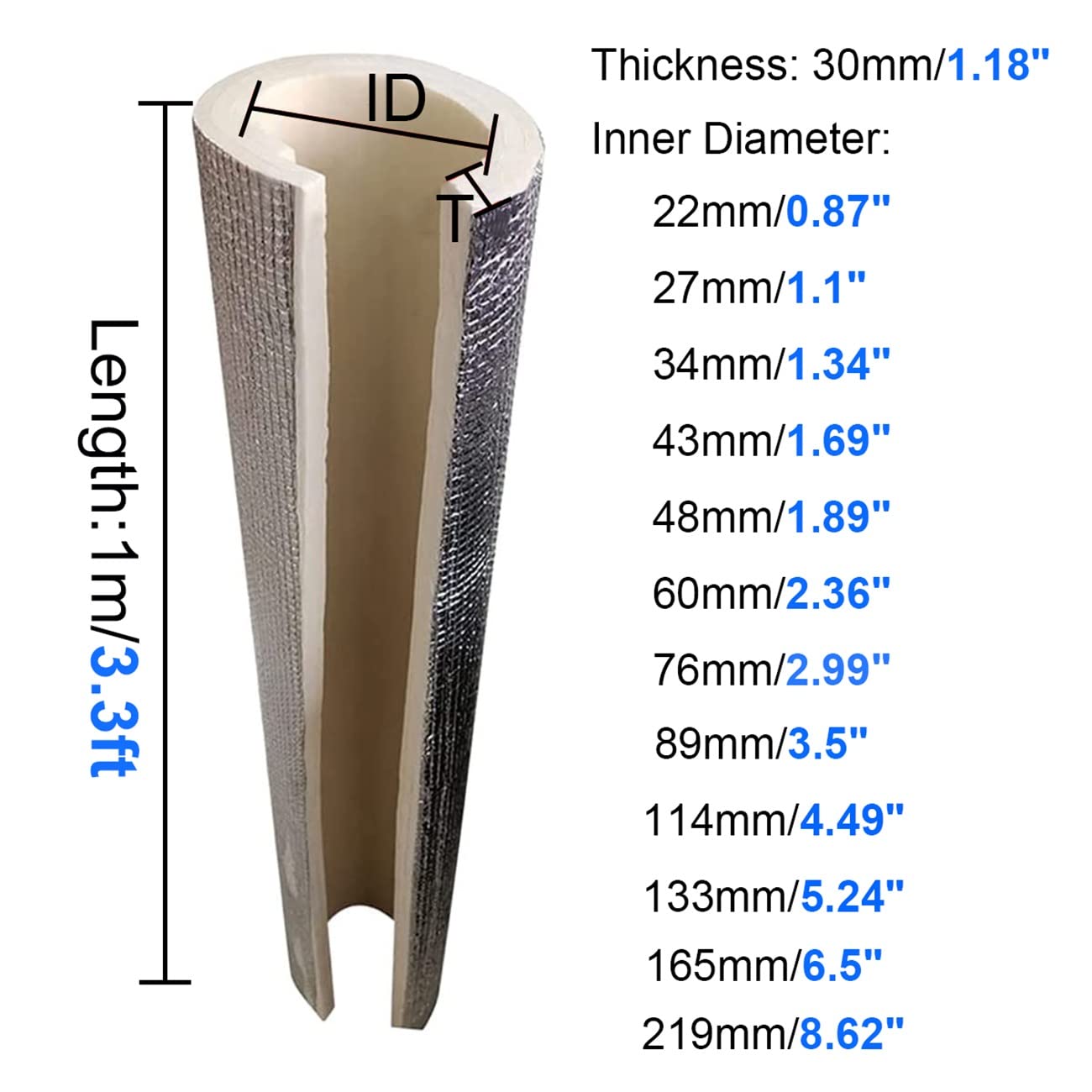 Coquilla Aislante De Papel De Aluminio Autoadhesivo Anticongelante Y Retardante, Aislamiento De Tuberías De 30mm De Espesor, ID 22-219mm, Para Tubería De Agua Fría Y Caliente ( Size : 219mmx30mm )