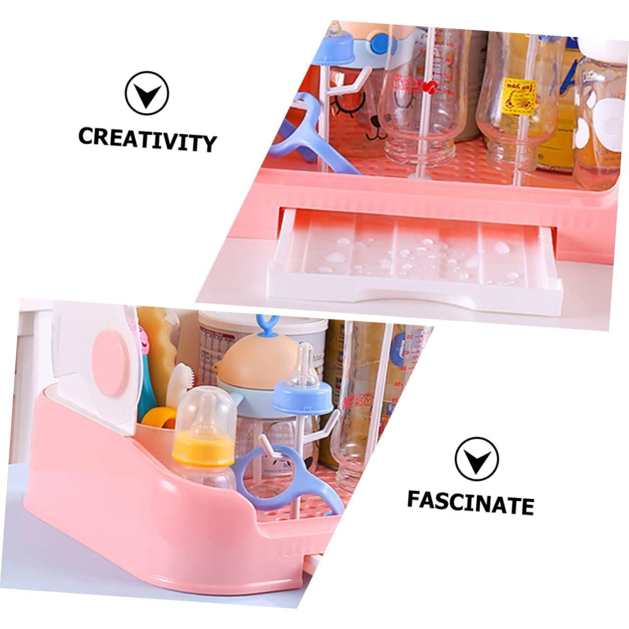 Égouttoir à Biberons Bébé avec Couvercle et Bac D’égouttage PP Rose | Cuisine et Placard, Surface Lisse, Organise aussi Vaisselle et Tasses, Format Pratique pour Rangement