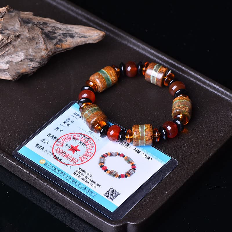 Pulsera Pulsera de amuleto, pulsera de cuentas de ágata natural, pulsera de Feng Shui, pulsera de cuentas Dzi de estilo tibetano, atraer riqueza, dinero y buena suerte, brazalete de pareja, regalo de