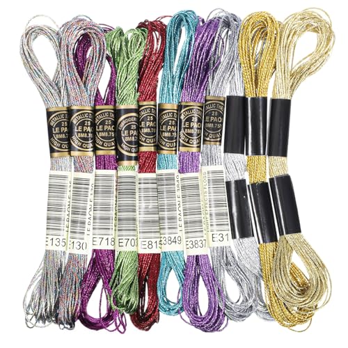 11 Pcs Mixed Colors Metallic Embroidery Floss 11 Skeins Cross Stitch Thread for Embroidery Cross-Stitch DIY Crafts (8M 12Strands)