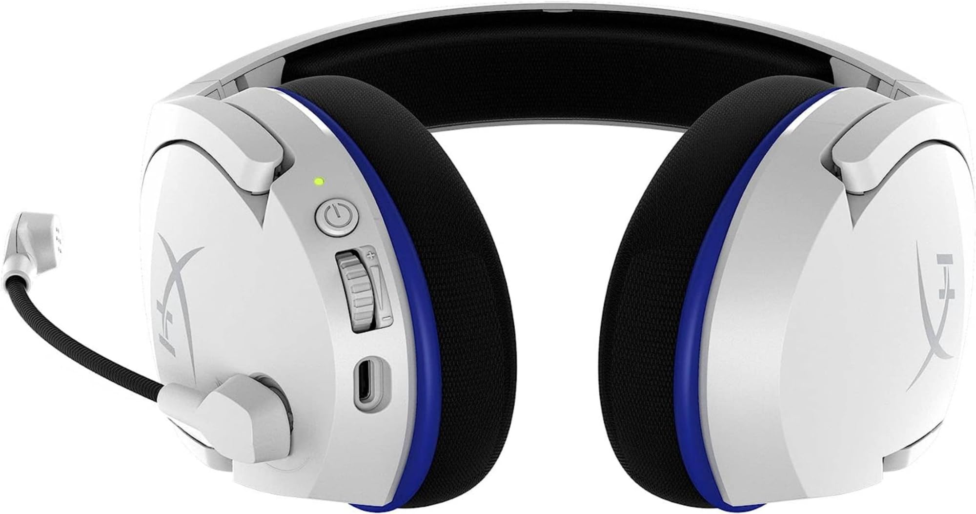 HyperX Stinger Core, Cuffie da Gaming senza Filo, Connessione a 2,4 GHz, Telaio in Acciaio, Cuscinetti in Memory Foam Rivestiti in Tessuto, Autonomia 17 Ore, Adatto per PC, PS4 e PS5, Bianco/Blu