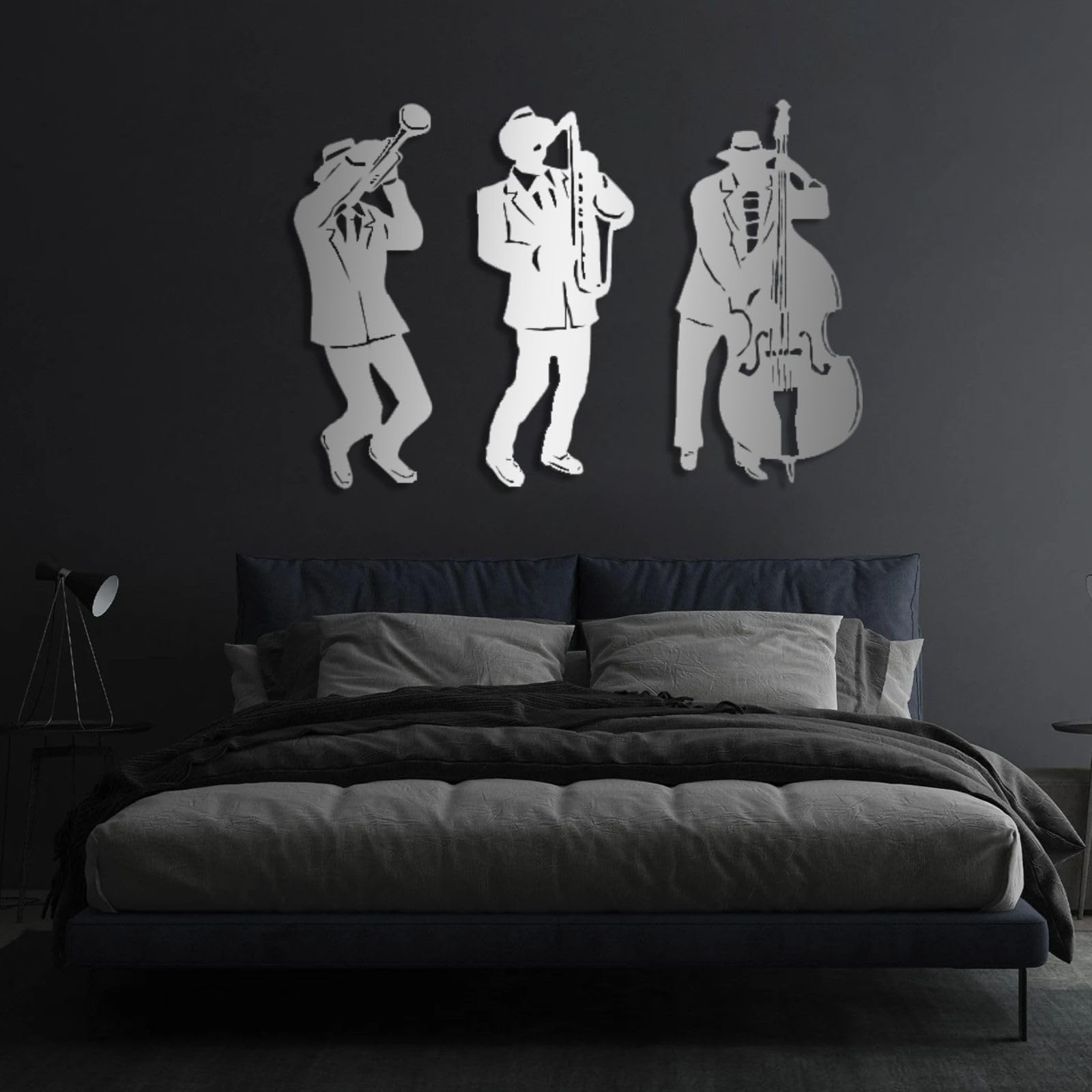 Arte da parete in metallo per musicisti, decorazione di strumenti jazz con sassofono, violoncello e tromba, arte in metallo unica a tema musicale per casa, ufficio o regalo per gli amanti della musica