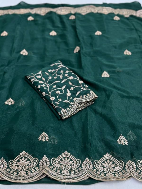 Sari de seda de organza bordado indio para lucir un traje exclusivo de etiqueta 2