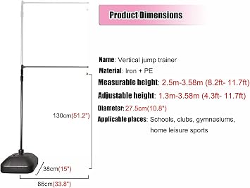 Iron Vertical Jump Tester with Bell, Gym Vertical Jump Training Device 1.3m-3.5m High, Basketball Volleyball Jump Measurement Tool Stick Pole